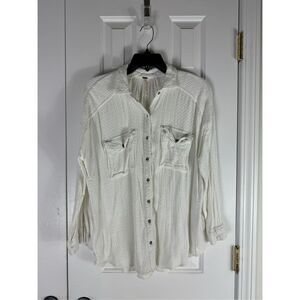 Free People Womens One Scout Oversized Waffle Knit Button Down Shirt Size Small